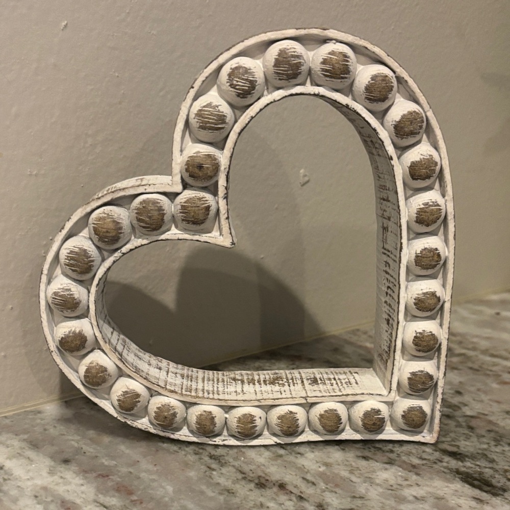 Rustic White and Natural Wood Heart Accent - Home Accents